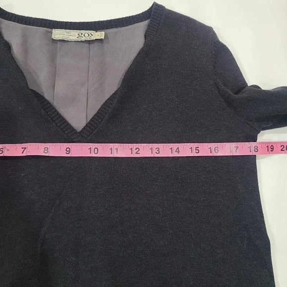 Go Silk Size Small Silk /Cashmere Mixed Media V Neck Sweater Chiffon Back Black - Picture 5 of 8